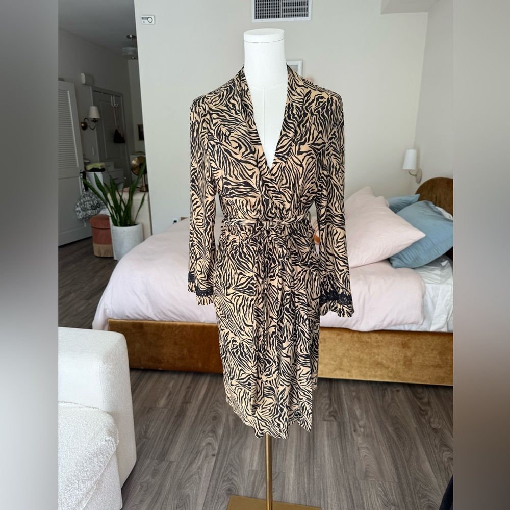 Studio Donatella Vintage Animal Print Zebra Intimates Sleepwear Robe S/M Y2k View 4